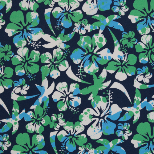 Polo-Baumwolljersey -  Piqué - Hawaiiblüten - dunkelblau